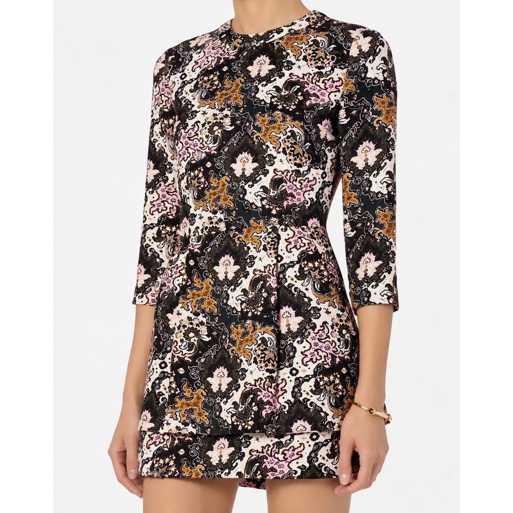 A.L.C. Tordi Silk Mini Dress Paisley Floral Black Pink Pocketes High Neck 2